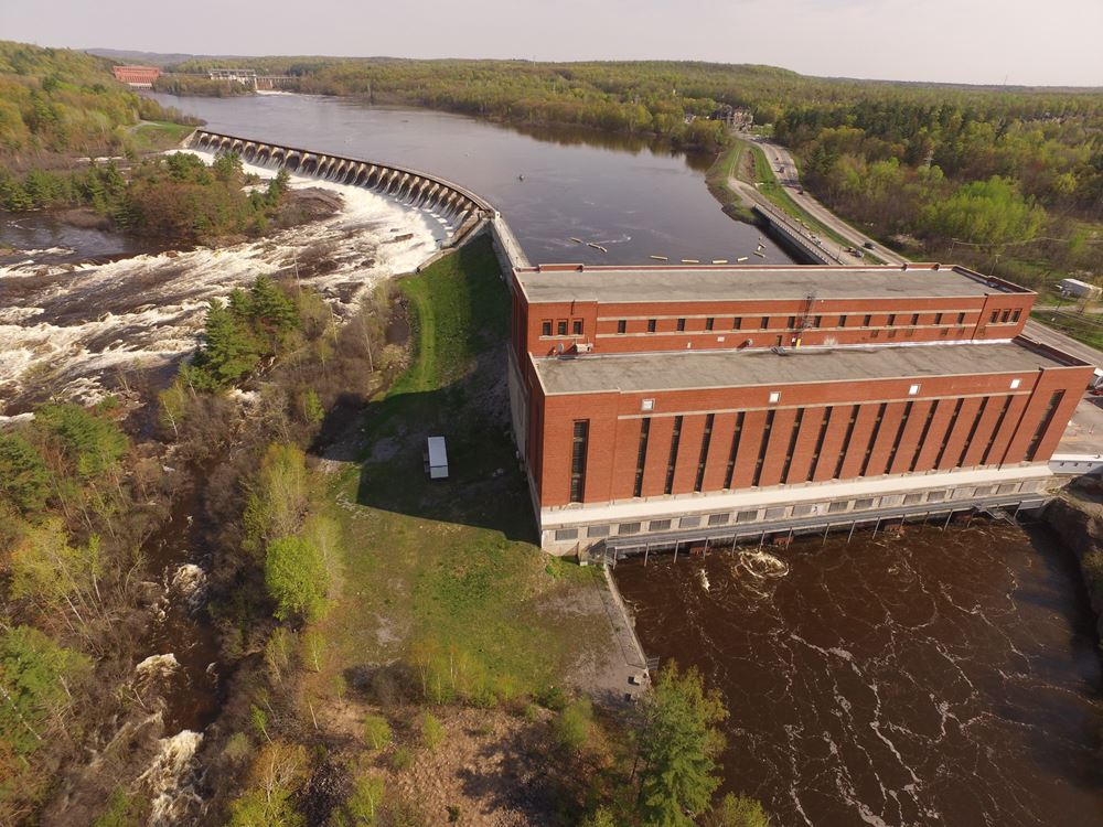 Image of a hydroelectric dam taken by a drone